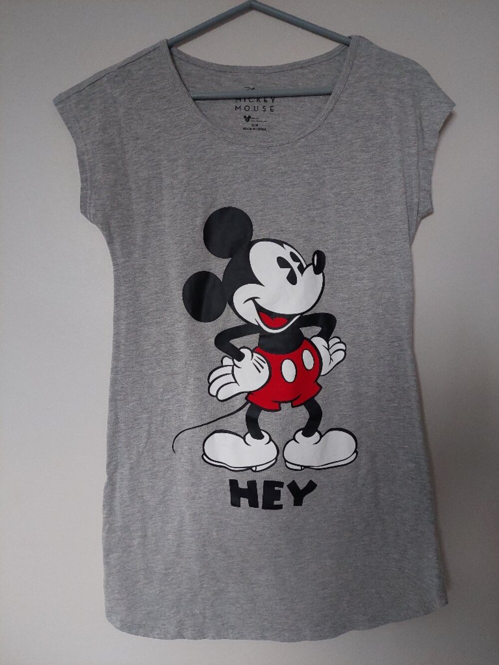 Disney Mickey Mouse Women's S/M 'Hey Mickey' Front & Back Print Tshirt - Gray